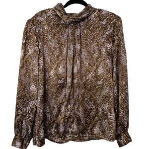 Nicola Vintage Brown Tan Long Sleeve Blouse with NeckTie Women's Size 16